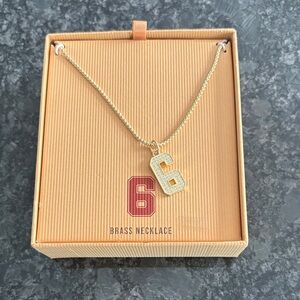 Structure Gold Brass Necklace with Number Pendant